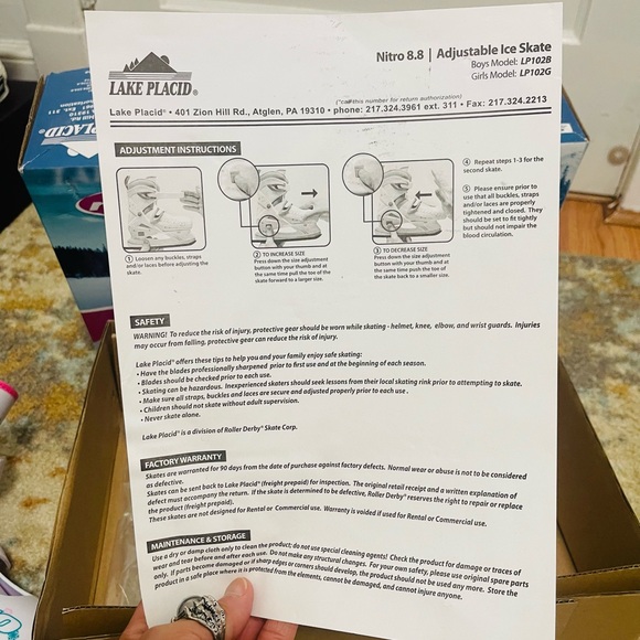 Like New Girl’s Size 1-4 Lake Placid Nitro 8.8 Adjustable Ice Skates White/Blue - Picture 14 of 16